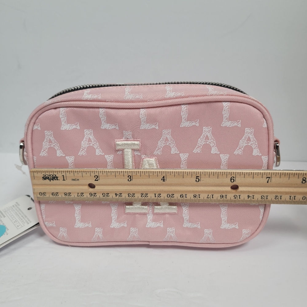 MLB LA Dodgers Pink Monogram Crossbody Bag With Zipper and Shoulder Strap - Picture 9 of 10